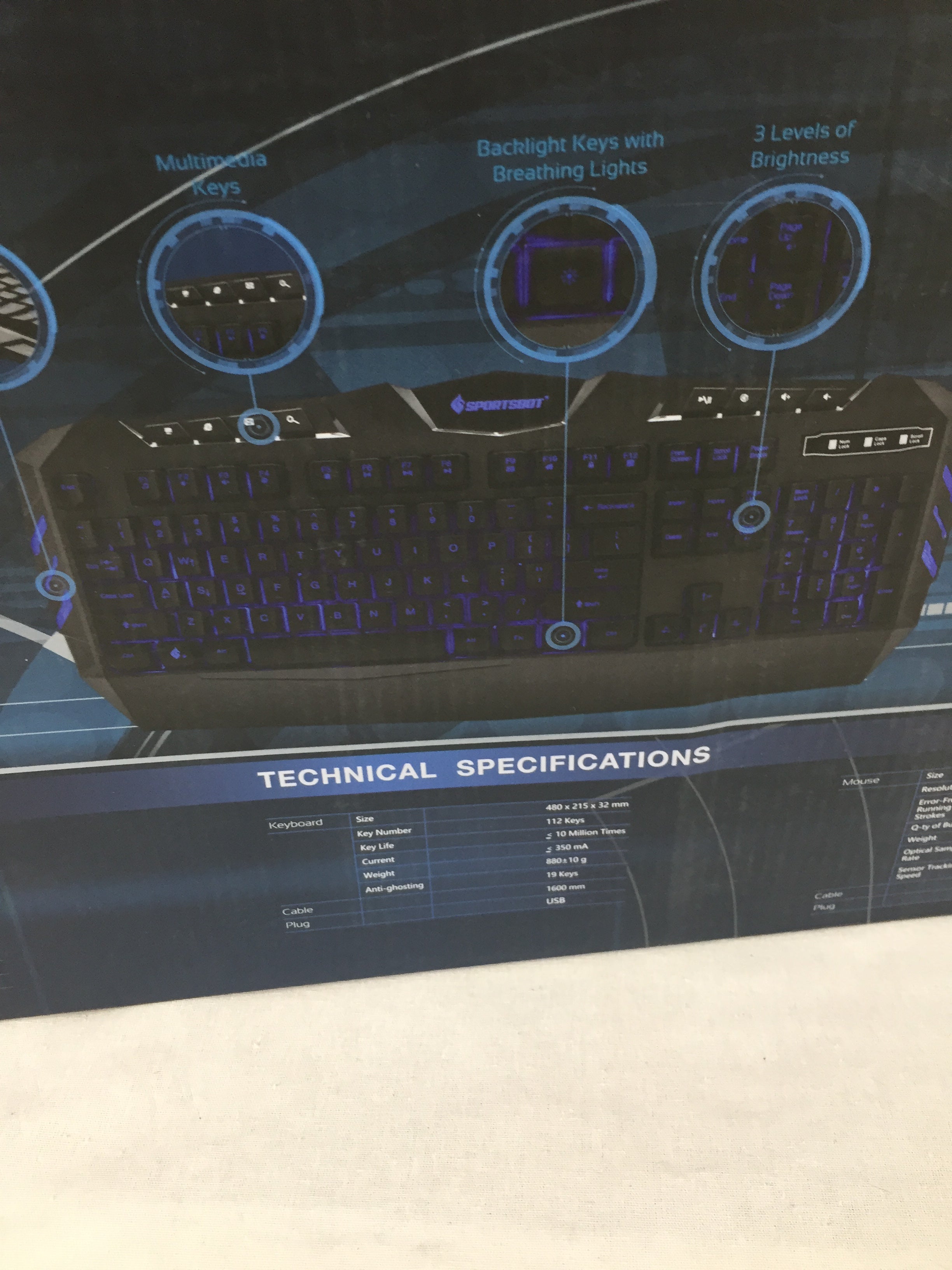 SportsBot SS301 Blue LED Gaming Keyboard, Mouse and Over-Ear Headset (6921909764279)